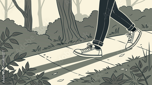 Person walking in the park illustration vector image for outdoor activity and healthy lifestyle concept design
