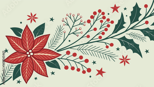 Download christmas poinsettia holly berry vector art for holiday season greeting card and invitation design