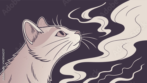Cat sniffing smoke illustration vector design for pet lovers and animal graphic design projects use now
