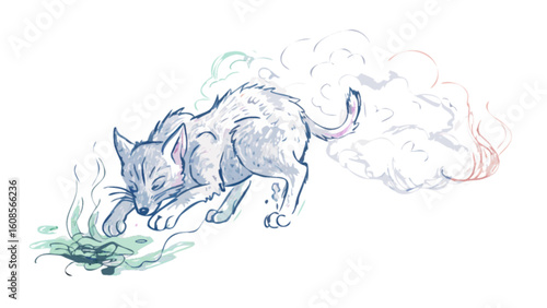 Cartoon cat sniffing smelly garbage illustration drawing vector graphic design art image artwork picture