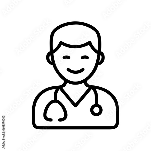 An outlined graphic, showcasing a healthcare provider, adorned with a stethoscope, embodying professionalism and approachability, often used in healthcare or medical-themed visuals.