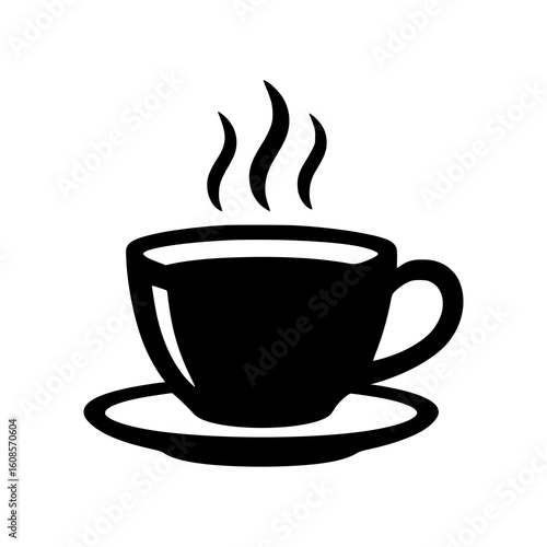 Silhouette of Hot Coffee Cup with Steam on Saucer Isolated on White Background
