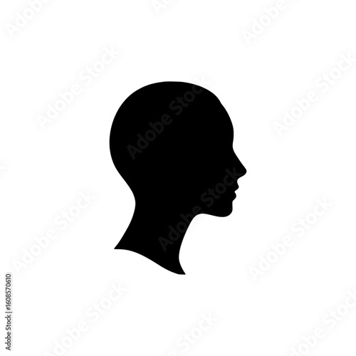 Silhouette of Female Head in Profile Isolated on White Background
