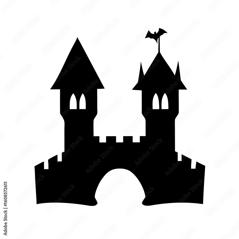 Fototapeta premium Halloween black castle haunted house cartoon silhouette