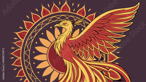 Download phoenix bird vector art illustration with wings and mandala design for creative projects