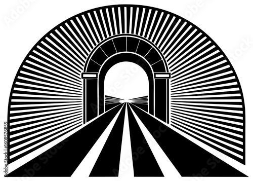 Art Deco Sunrise Gateway to Opportunity Silhouette