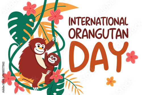 INTERNATIONAL ORANGUTAN DAY vector illustration