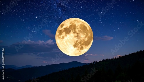 Full moon over mountains at night (2)