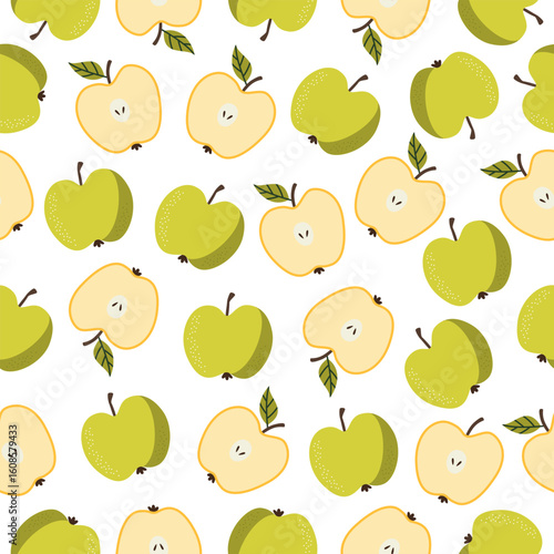 Apple Seamless Pattern. Summer Seasonal Fruit Background. Autumn Harvest Endless Backdrop. 