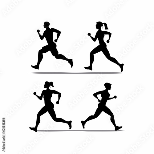 Silhouettes of athletic men and women running in a fitness and health concept