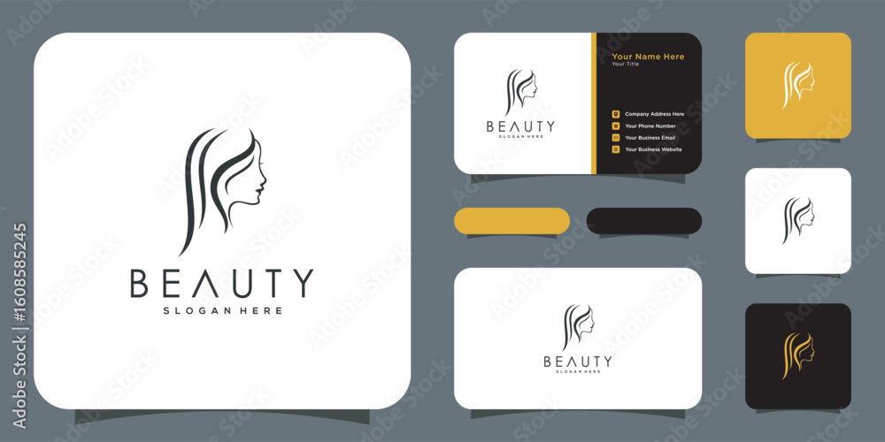 Naklejka premium women face beauty logo vector design and business card
