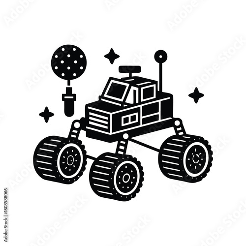 Stylized Black and White Image of a Rover Exploring a New Planet