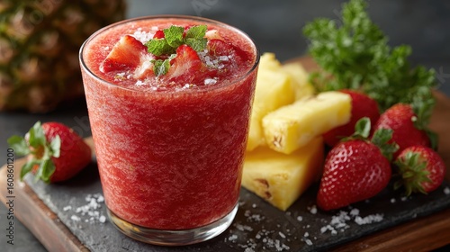 Wallpaper Mural Strawberry Pineapple Smoothie with Mint and Shredded Coconut Torontodigital.ca