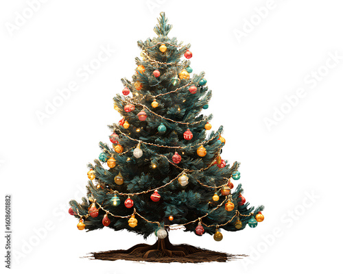 Vintage CVintage Christmas Tree with Tinsel, Popcorn Garland, and Retro Bulbs, Transparent Background.pnghristmas Tree with Tinsel, Popcorn Garland, and Retro Bulbs, Transparent Background.png