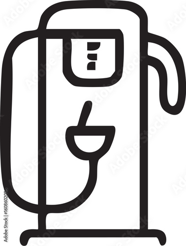 A simple black line art icon of an electric vehicle charging station with a plug and cable.