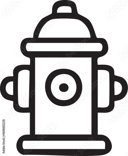 A minimalist black line art icon of a fire hydrant, a public safety fixture for firefighting.