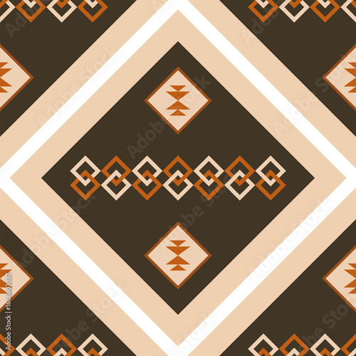 Geometric pattern with repeating diamond shapes and earth-tone colors, evoking a sense of cultural artistry
