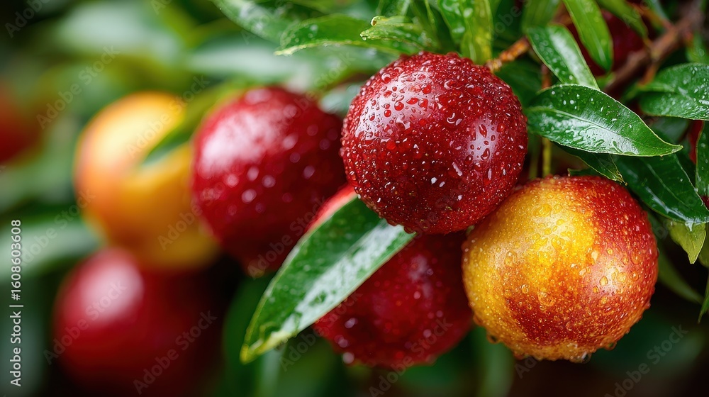 Obraz premium Waxberries on Branch with Water Droplets - Close Up