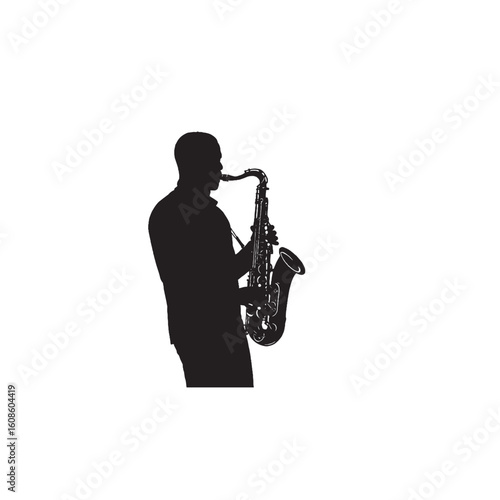 Saxophone Player Silhouette on White Background – Vector Illustration for Jazz, Music, and Live Performance Concepts