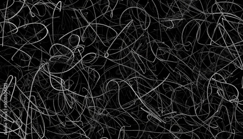 Seamless abstract chaotic ink pen or marker scribble background texture. Hand drawn fun playful trendy childish squiggly doodle drawing line art backdrop.