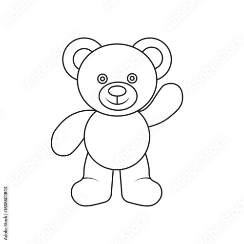 minimalist teddy bear outline illustration with smiling face and waving gesture, perfect for children's creative themes on white background