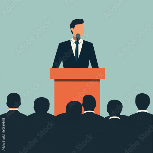 Public Speaker On Lectern In Front Of Audience