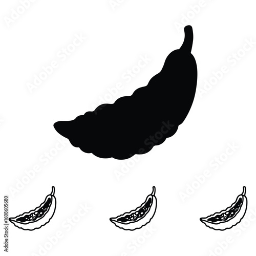 Artistic silhouette of a bitter melon with detailed outline and illustrations in black and white