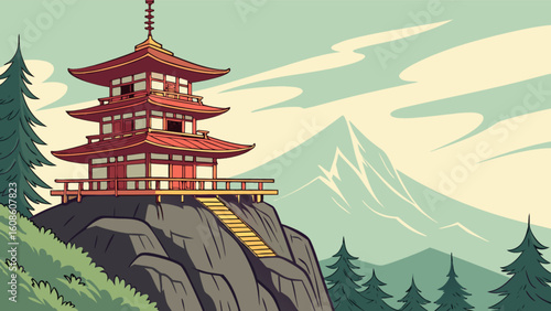 Explore japanese pagoda temple architecture in mountain landscape scenic asia travel destination art