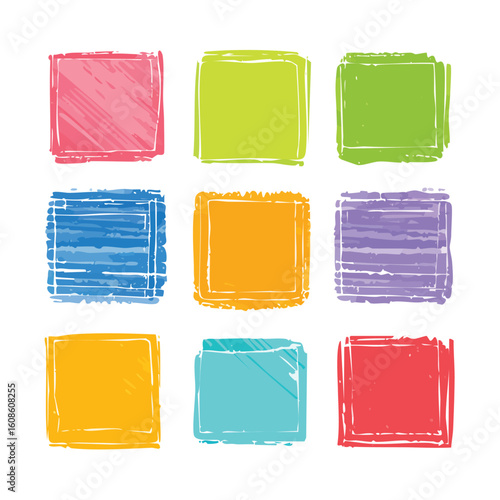 Vibrant textured square frames in cheerful colors perfect for creative projects and design elements