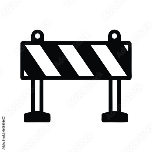 Simple isolated traffic barrier sign in black and white for web use