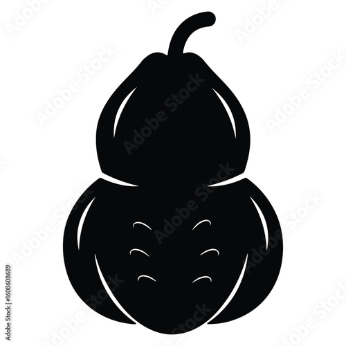 Black silhouette of a bottle gourd depicting healthy eating and agriculture concept on white background