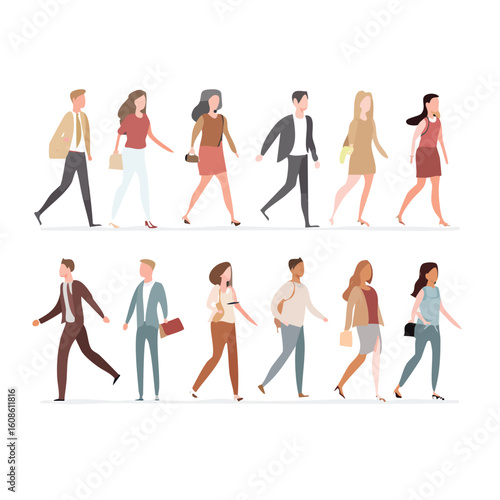 Diverse professionals confidently stride forward, representing modern business and daily commute scenes.