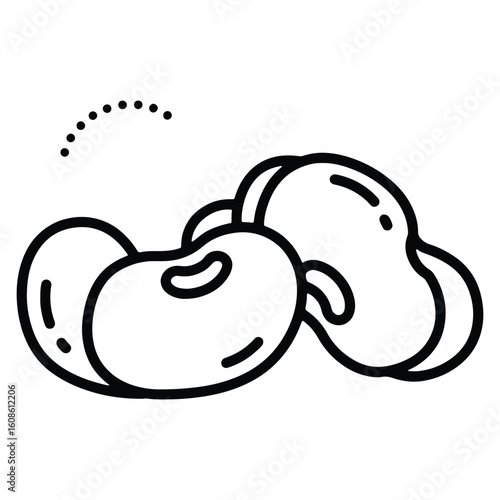 Minimalist black and white illustration of several healthy beans and some abstract dots above.