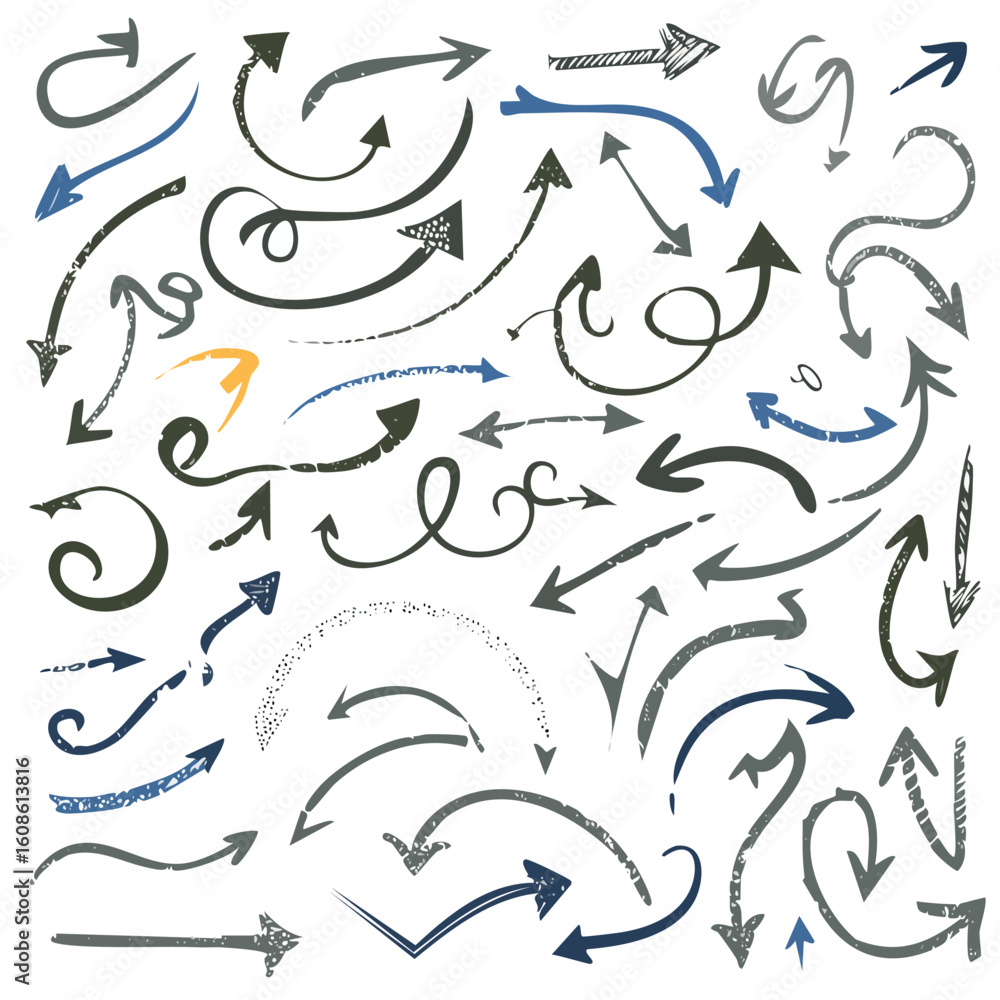 Fototapeta premium Dynamic hand-drawn arrow collection guiding direction and progress with modern style