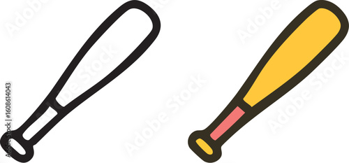 Two Baseball Bats One Outline One Colored.