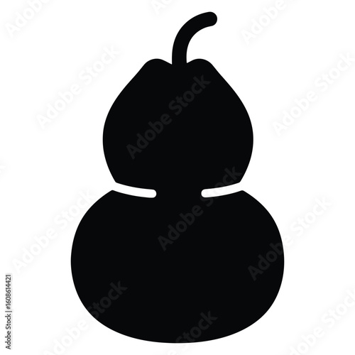 Silhouette of a decorative calabash gourd with a stem isolated on white background