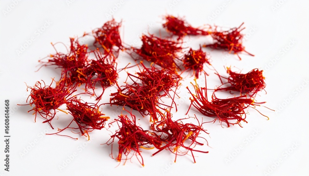 Obraz premium Deep red and orange saffron threads in a tangled pile—evoking luxury, aroma, and the artisanal beauty of the world’s most precious spice.