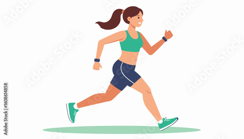 Energetic woman running outdoors, embodying health, fitness, and active lifestyle with joy