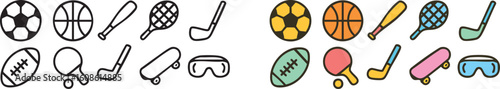Diverse Sports Equipment Icons Collection Vector.