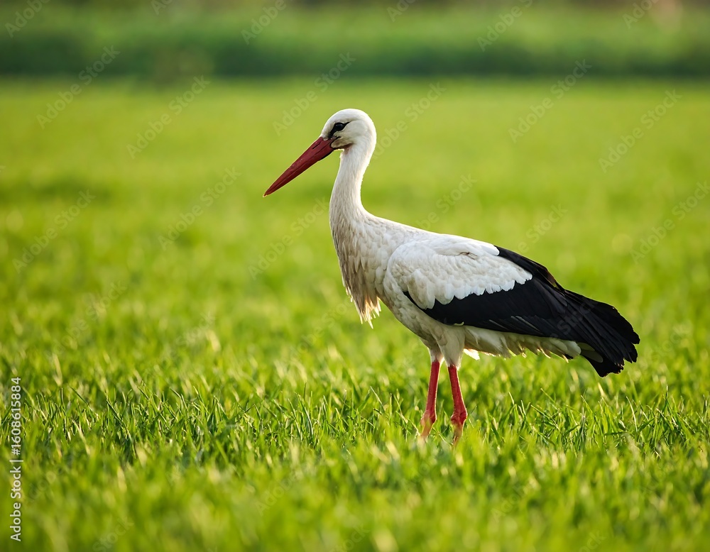 Fototapeta premium White stork in a field (2)