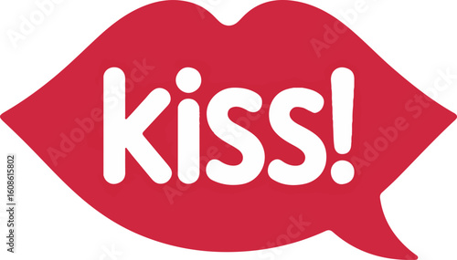 A graphic of a red lips shape with the word kiss! written inside it Transparent png vector