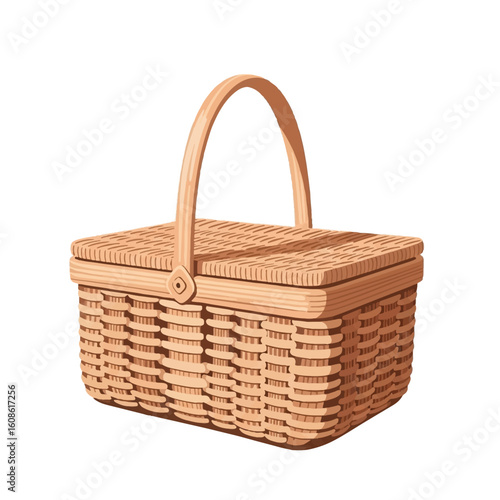 Empty Traditional Wicker Picnic Basket with Lid and Handle, Perfect for Autumnal Equinox, Fall Harvest Gatherings, and Outdoor Seasonal Picnics