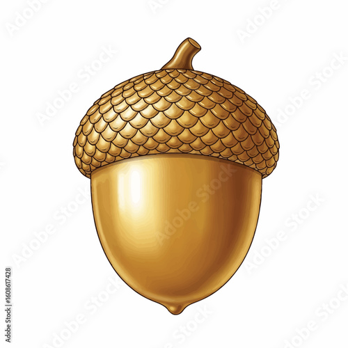 Shiny Golden Acorn Illustration for Autumnal Equinox, Fall Season, and Nature Harvest Concepts on White Background