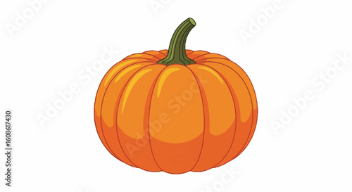 Vibrant orange pumpkin illustration for autumn harvest, fall season, Halloween, Thanksgiving, and autumnal equinox designs. Fresh healthy vegetable.