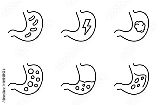 Stomach Icon Set, Simple Medical Illustration Vector Design, on white background.