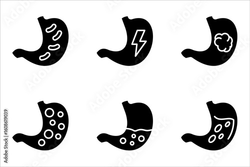 Stomach Icon Set, Simple Medical Illustration Vector Design, on white background.
