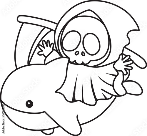 Illustration of cute skull ghost icon.
Funny skull ghost in activities stickers.
Angel of death cute elements.