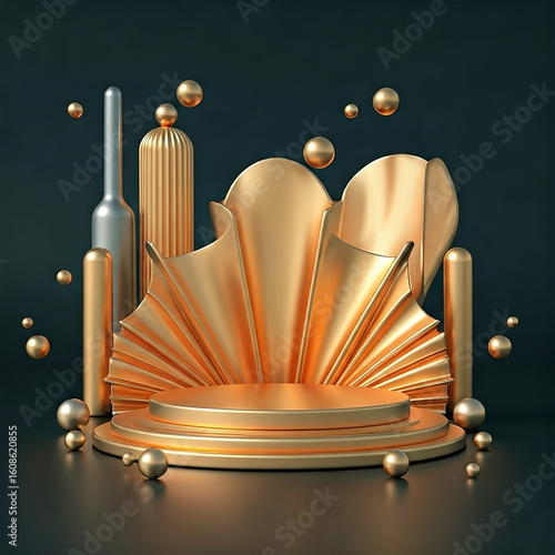 A golden podium and assorted objects