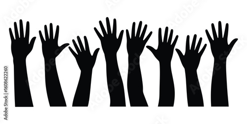 Raised Hands Silhouettes: Diverse Group United in Support