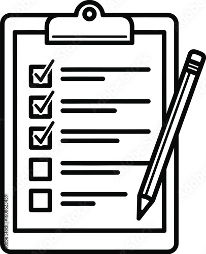 Vector art of a clipboard with a checklist and pencil illustration